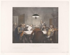 Cabinet de lecture avec des hommes lisant à une table ronde - Jean Julien Jacott