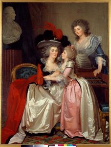 Portrait de famille (famille de la noblesse, une mère, une fille et un suivant)