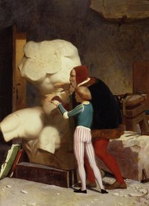 Michel-Ange (1475-1564) montrant à un étudiant le Torse du Belvédère, 1849
