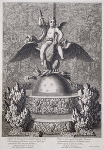 Fontaines avec un enfant représentant le Génie du Pouvoir Royal par Pierre le Gros, à Versailles, 1677 - Jean Lepautre