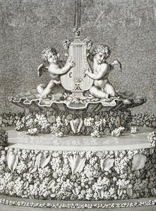 Deux Cupidons tenant une lyre, une fontaine à Versailles
