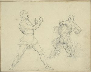 Boxeur face à la droite et deux hommes qui luttent - Jean Louis André Théodore Géricault