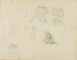 Sept croquis de paires de boxeurs ou de lutteurs