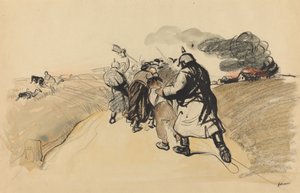 Raid allemand sur un village, vers 1914-1919