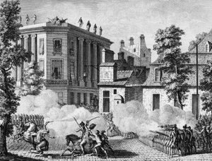 Révolution française : Action entre les Gardes royaux allemands et les Gardes français devant le dépôt des Gardes français le 12 juillet