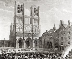 Thomas de Mahy (1744-90) Marquis de Favras faisant des excuses honorables devant Notre-Dame, gravé par Pierre Gabriel Berthault (1737-1831) 1790