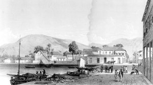 Douane et quai Saint-Vincent, Trinidad, gravé par Eugene Ciceri, vers 1850