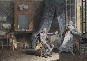 Les derniers mots de Jean-Jacques Rousseau (1712-1778), écrivain genevois francophone. Gravure de la fin du XVIIIe siècle, d