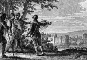 Le roi Louis III (863-882) et Carloman II (867-884) assiégeant la ville de Vienne, 883. Gravure de Jean Michel Moreau, dit Moreau le Jeune (1741-1814)