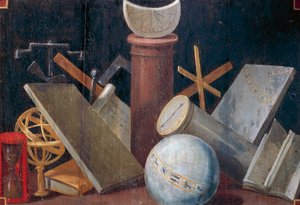 Instruments scientifiques et astronomiques, ca 1620, peinture sur panneau par Jean Mosnier (1600-1656). Château de Beauregard, Loir-et-Cher, France.
