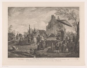 Théâtre de village Le Marchand de Mitridate Prenten naar schilderijen door Philips Wouwerman Oeuvres de Ph.pe Wouwermans Hollandois