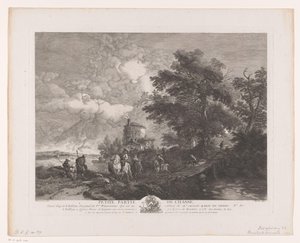 Groupe de chasse dans un paysage avec un pont