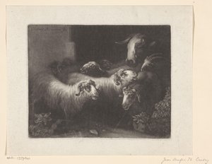 Troupeau de moutons avec une vache - Jean Onufre Philippe Cretey