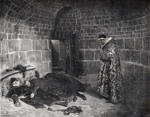 La vengeance du pape Urbain VI - Le pape Urbain VI torture et fait disparaître ses propres cardinaux - gravure de Laurens