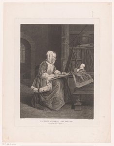 Intérieur avec femme dessinant