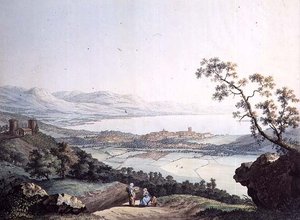 Vue de Genève depuis Saconex en Savoie, gravée par Jean Philippe Linck II (1770-1812) et Jacob Philippe Hackert (1737-1807)