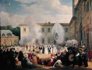 François René (1768-1848) Vicomte de Chateaubriand, recevant la Grande-Duchesse Elena de Russie (1807-73) dans les jardins de la Villa Médicis, 29 avril 1829, 1830