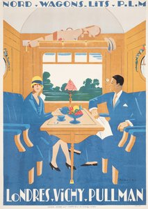 Affiche publicitaire pour le train express Pullman de Londres à Vichy - Jean Raoul Chaurand Naurac