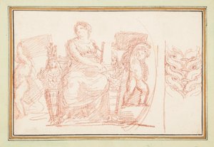 Figure féminine assise avec des livres et des putti - Jean Robert Ango