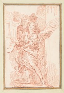 Figure ailée entre fenêtre et colonne
