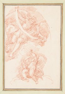 Figure ailée tenant une sangle avec putto