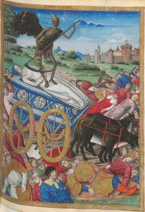 Le triomphe de la Mort : la mort de Laura. Miniature de Pétrarque, Les Triomphes