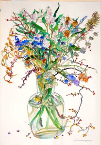 Alstroemeria, Statice, Calendula honnête, feuilles sèches, baies
