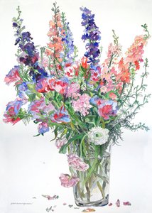 Renoncules, Godetia, Delphiniums, 2000 (aquarelle et encre sur papier)