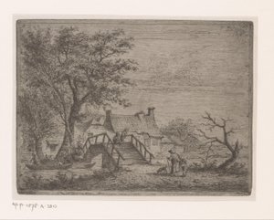 Paysage avec un pont en bois sur une rivière