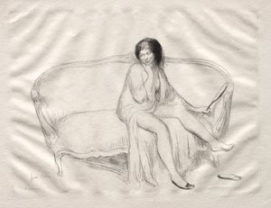 Femme nue assise sur un canapé