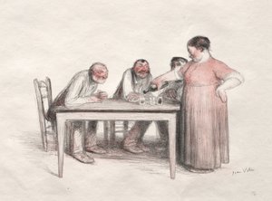 Le verre de vin (lithographie en couleurs) - Jean Veber