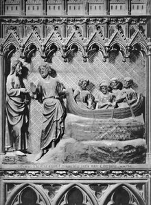 Cathédrale, intérieur, jubé, Jésus-Christ apparaissant sur le lac de Tibériade, la pêche miraculeuse, vers 1340-51 - Jean and Jean Le Boutellier Ravy