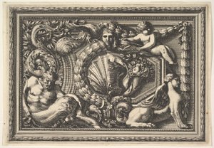 Conception pour un panneau avec deux variantes contenant un satyre et un sphinx, du: Pannea..., 17e siècle