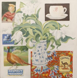 Ephémères, y compris tasse à café, paquets de cigarettes, carte postale et tulipes - Jennifer Abbott