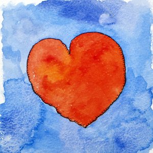 Coeur rouge sur fond bleu, 2011 (aquarelle) - Jennifer Abbott