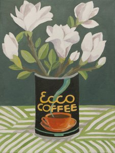 Magnolia blanc dans une vieille boîte à café (acrylique) - Jennifer Abbott