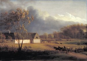 Une tempête se prépare derrière une ferme en Zélande - Jens Juel