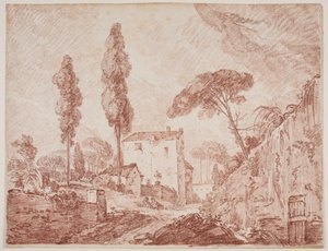 Paysage imaginaire italien avec arbres et maisons
