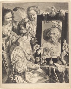 Une vieille femme à la table de toilette - Jeremias Falck after Johann Liss after Bernardo Strozzi