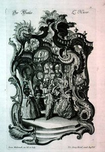 Hiver, partition musicale rococo représentant un bal masqué - Jeremias Wachsmuth