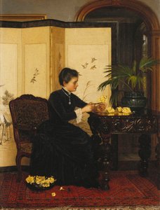 Dame faisant des bouquets de primevères