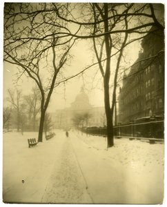 State House sous la tempête, Boston, États-Unis, vers 1902-10