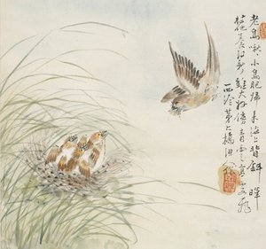 Un oiseau portant de la nourriture dans son bec, 1857