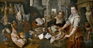 Espagnol :  Cristo en casa de Marta y María Le Christ chez Marthe et Marie - Joachim Beuckelaer