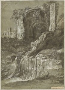 Une cascade avec ruines (verso) - Joachim Franz Beich