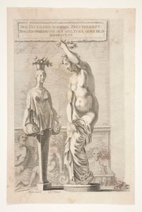 Une statue et une hermaphrodite portant des vases et des fruits