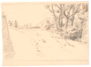 Paysage italien avec une route, à droite des arbres - Joakim Frederik Skovgaard