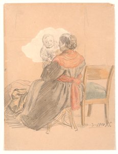 Femme Assise de Dos avec Enfant