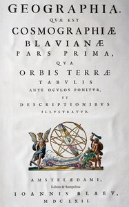 Page de titre de la Partie I, Atlas Maior, atlas en 11 volumes, par Joan Blaeu (1596-1673), gravure sur cuivre, 57,5x39 cm, Amsterdam