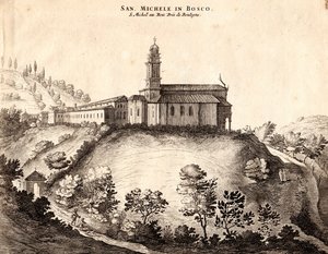 Vue du monastère San Michele in Bosco, Bologne, Émilie-Romagne, Italie, gravure sur cuivre, vers 21x29 cm - Joan Blaeu